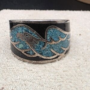 Silver and Blue Wave Design Ring (1336)